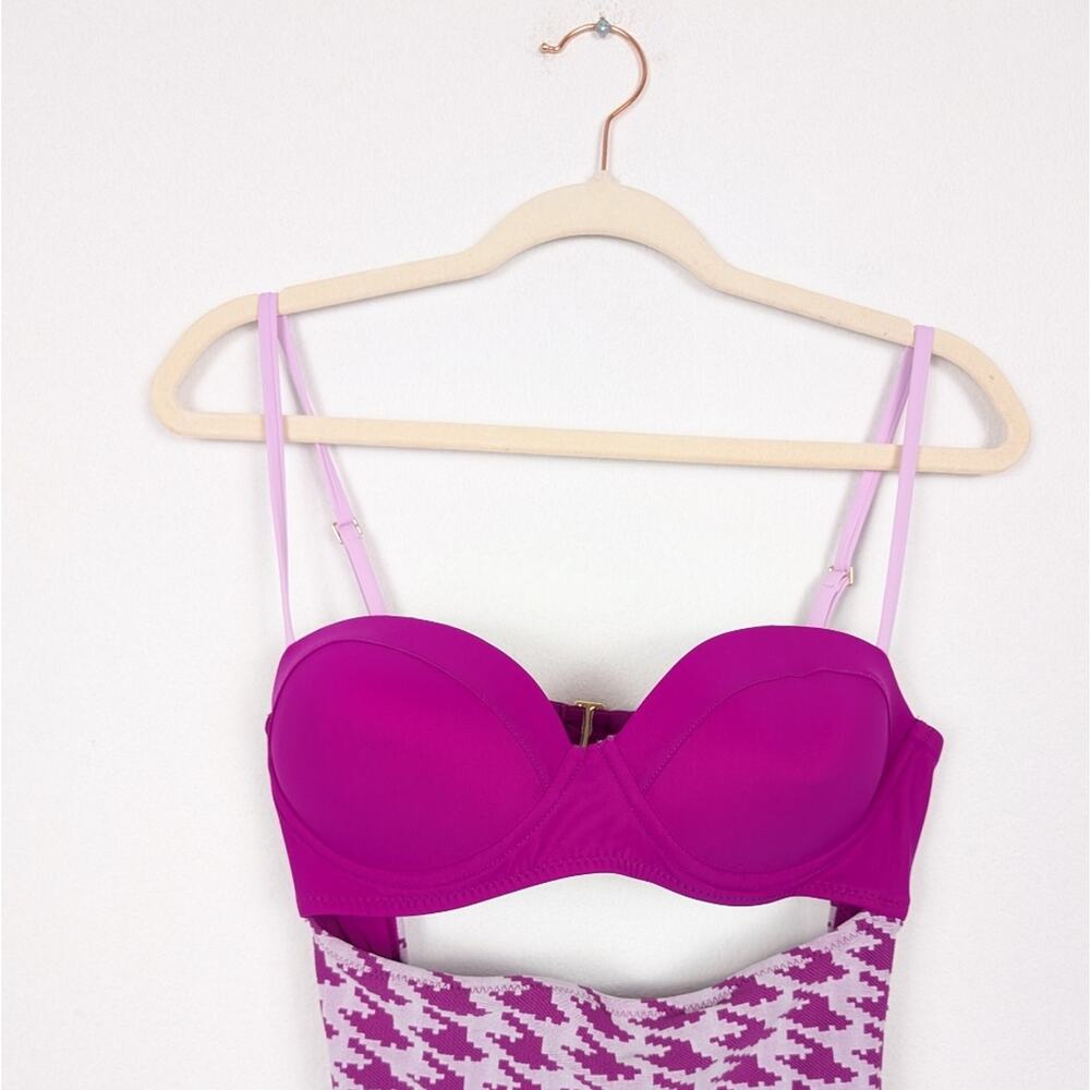 NWT WET Swimwear Piper Fuchsia Houndstooth One Piece Swimsuit Size L - Picture 4 of 10